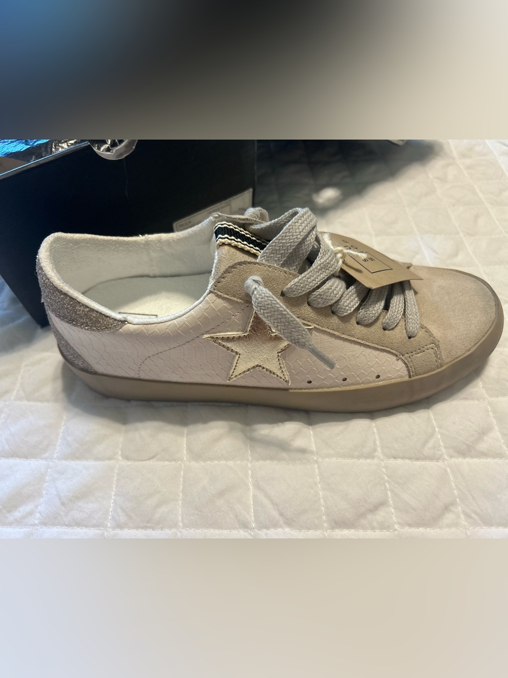 ShuShop Paula Bone Snake with Silver Star Accent Sneakers